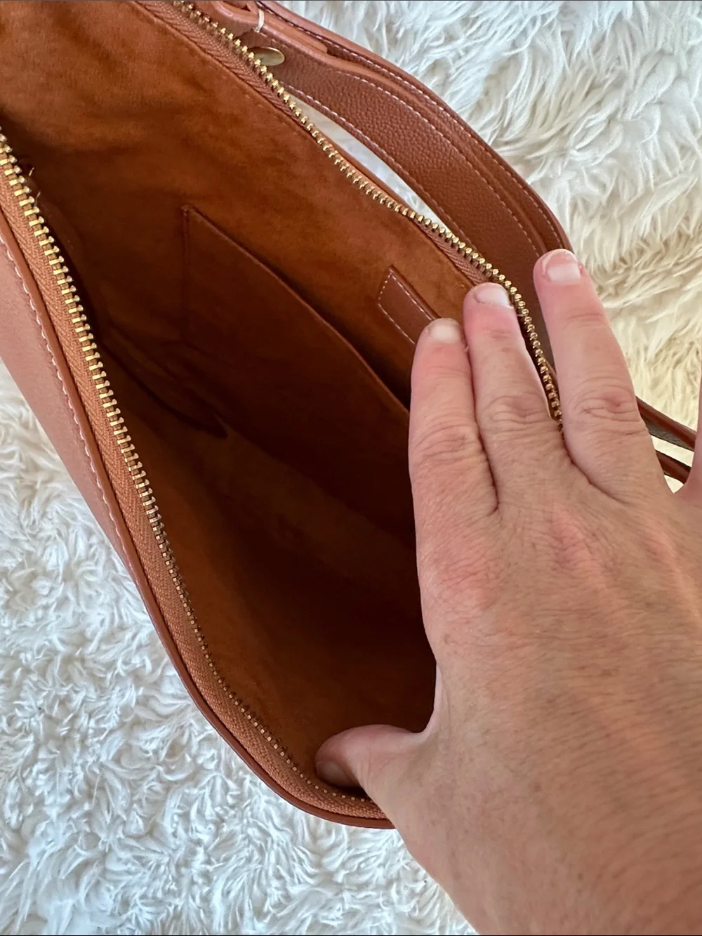 Brown Crescent Shoulder Bag with Gold Hardware
